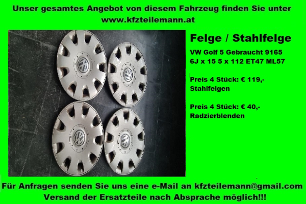 Stahlfelgen 7x15 5x112 ET47 VW Golf V